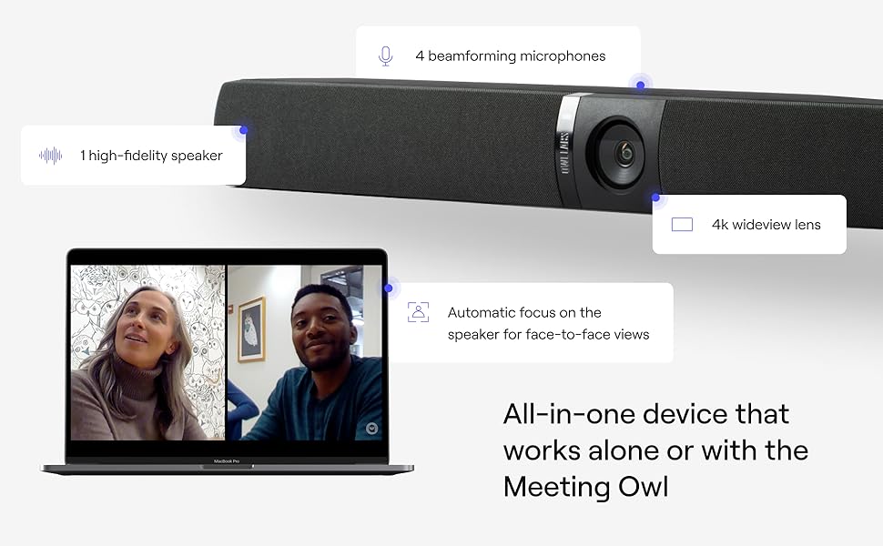 Owl Bar Video Conferencing Device — 4K Video Conferencing Bar with Active Speaker Focus