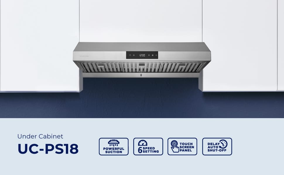 Hauslane Chef PS18 Kitchen Ventilation Fan, Stainless Steel Range Hood, Powerful Stove Fan