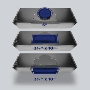 top venting range hood, rear venting range hood, rectangular vent hood, 3 way venting