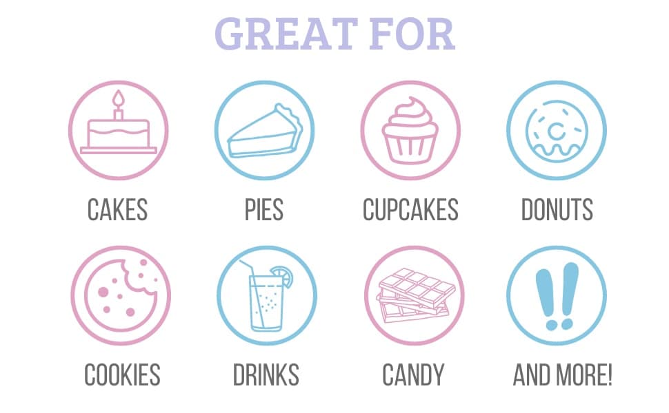 Great for cakes, cupcakes, drinks and other sweet treats!