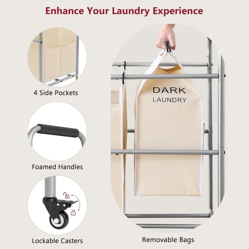 Tajsoon 5 Bag Laundry Sorter Cart - Image 13