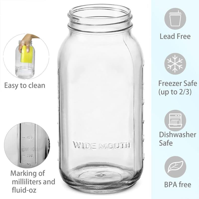 YNIKEN 64 oz Mason Jars Wide Mouth (3-Pack) - Image 2