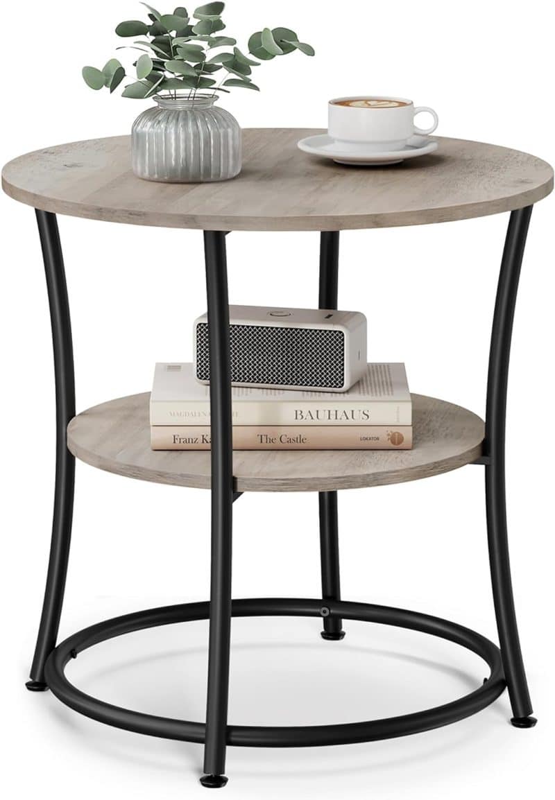 VASAGLE Side Table with 2 Storage Shelves