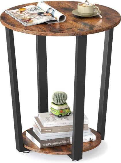 VASAGLE Round Side Table with Storage Shelf