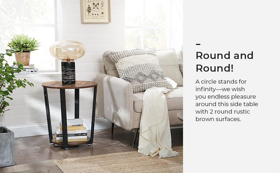 VASAGLE Round End Table with Storage Shelf
