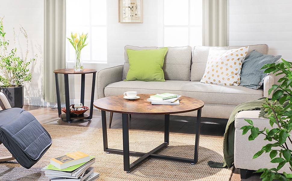 VASAGLE Round End Table with Storage Shelf